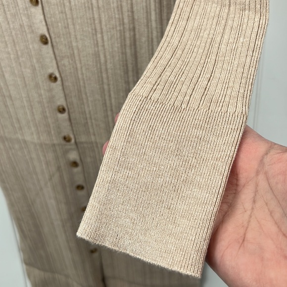 🆕Hem & Thread Ribbed Dress Longline Duster Cardigan Sweater Dress Khaki Color - Picture 6 of 9